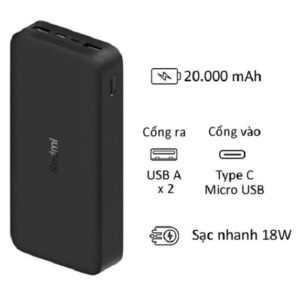 Pin sạc dự phòng Xiaomi Redmi 20000 mAh Fast Charge 18W, Đầu vào (Micro-Usb/ Type-C), Đầu ra(USB-A x2) 1 webmau16.com 33acba6c2a66eeeee755962d585e8dad - sacduphonginlogo.com