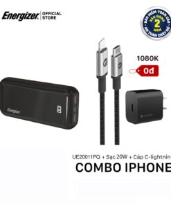 Trang chủ 38 Combo sạc dự phòng Energizer 20,000mAh UE20011C - sạc nhanh Mophie 20W - Cáp C to Lightning 1M - Hàng chính hãng
