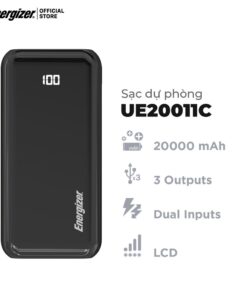 Trang chủ 52 Sạc dự phòng Energizer 20,000mAh UE20011C - tích hợp 3 cổng outputs và 2 cổng inputs - Hàng chính hãng