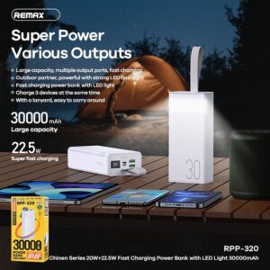 Pin dự phòng sạc nhanh Remax RPP-320 dung lượng 30000mAh có đèn pin - hỗ trợ QC 22.5 và PD 20W 4 webmau16.com b09f00f9a41e19dc3331b469d52fbf64 - sacduphonginlogo.com