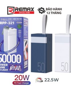 Trang chủ 139 Pin dự phòng sạc nhanh Remax RPP-321 dung lượng 50000mAh đèn pin chiếu sáng - hỗ trợ QC 22.5 và PD 20W (2 màu tuỳ chọn)