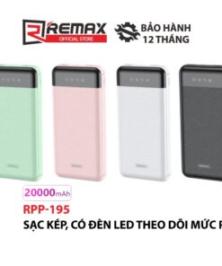 Trang chủ 127 Pin sạc dự phòng Remax RPP-195 20000mAh 2 cổng USB tích hợp màn hình LED hiển thị dung lượng